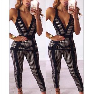 Deep Vneck patchwork grey cotton blends 1 pc jsuit